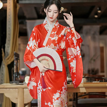 Japanese Traditional Yukata Kimono With Obi Vintage Women Evening Dress Geisha Kimono Vintage Women Stage Show Costume Cosplay - Dhavinci