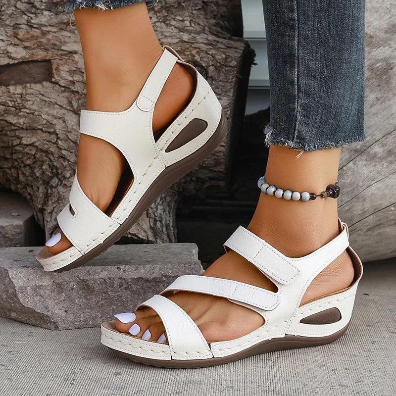 Leather Wedge Sandals for Women | Summer Hook Loop Non-Slip Platform - Dhavinci