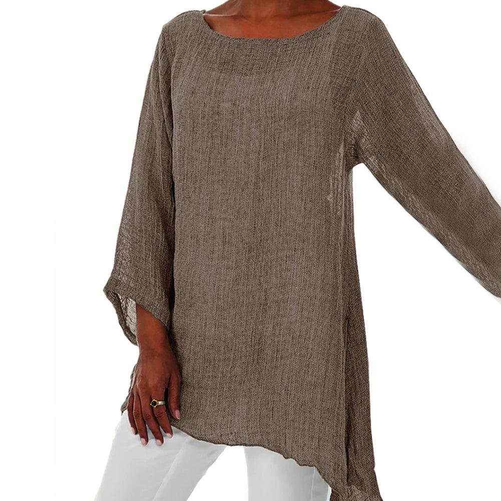 Solid Color Cotton Linen Blouse for Women | Oversized Tunic Top - Dhavinci