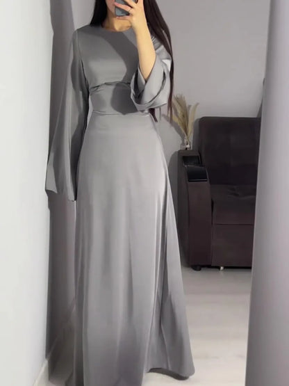 Spring Eid Muslim Dress Women Abaya Slim Fit Bandage Satin Solid Morocco Party Dresses Ramadan Islam Dubai Arab Long Robe 2024 - Dhavinci