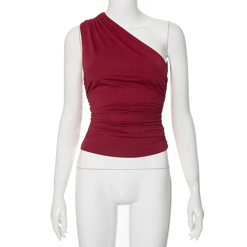 One Shoulder Backless Tank Top for Women | Sexy Candy Color Slim Top - Dhavinci