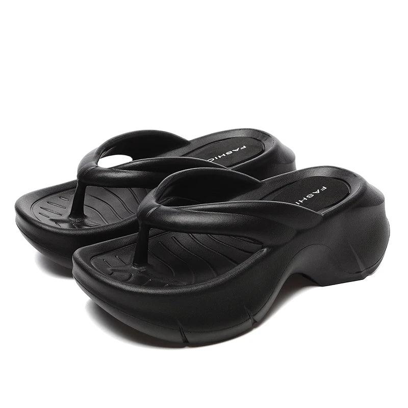 Women’s Wedge Heel Flip Flops - Thick Bottom Platform Slippers - Dhavinci