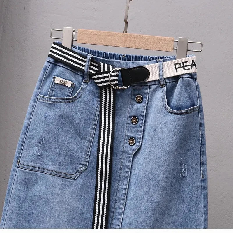 Women's Denim Skirts Spring Summer High-waisted Jeans Skirts Streetwear Female Sexy Sheath Skirts Belt Fashion Split Retro Skirt - Dhavinci