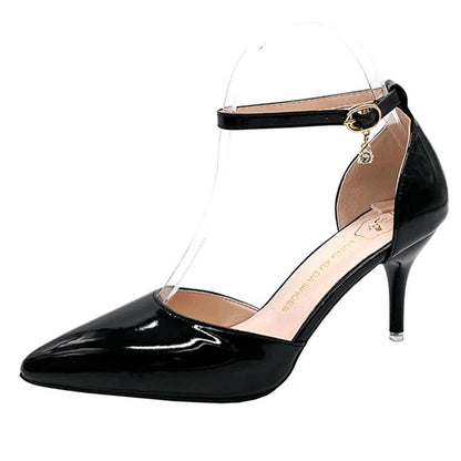 Elegant Thin Heel Pumps for Women - Crystal Ankle Strap High Heels - Dhavinci