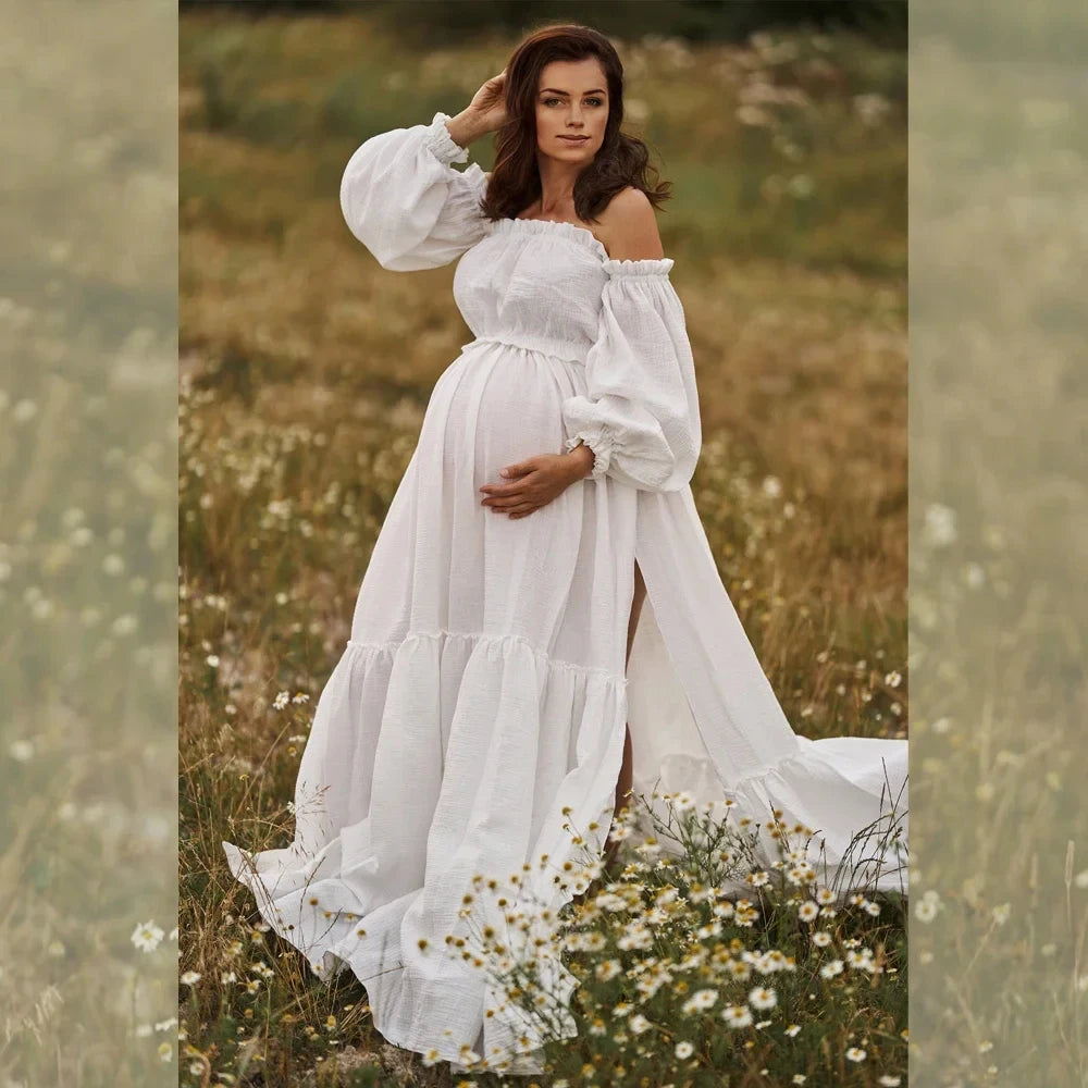 Boho Linen Cotton Dress For Maternity Photo Shooting  Pregnancy Photography prop Pregnant Women Wear Comfortable Vintage Dresses - Dhavinci