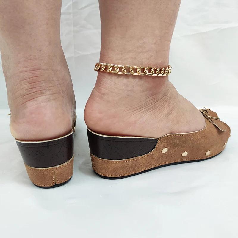 Rivet Platform Slippers for Women - Buckle Wedges Summer Sandals - Dhavinci