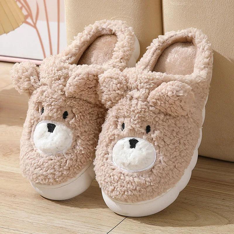 Plush Winter Home Slippers for Women | Soft Baby Bear Non-Slip Fur Slides - Dhavinci