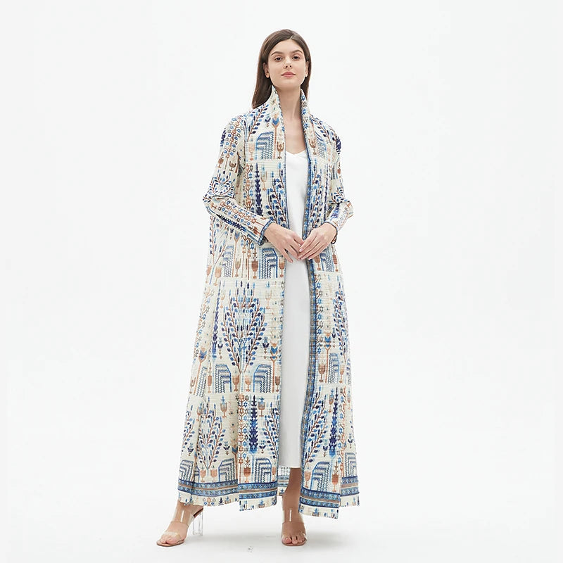 Pleats Pleated Abaya Long Printed Jacket Trench Windbreaker Evening Gown Gown 2024 Autumn New Loose Extended Coat Women Clothing - Dhavinci