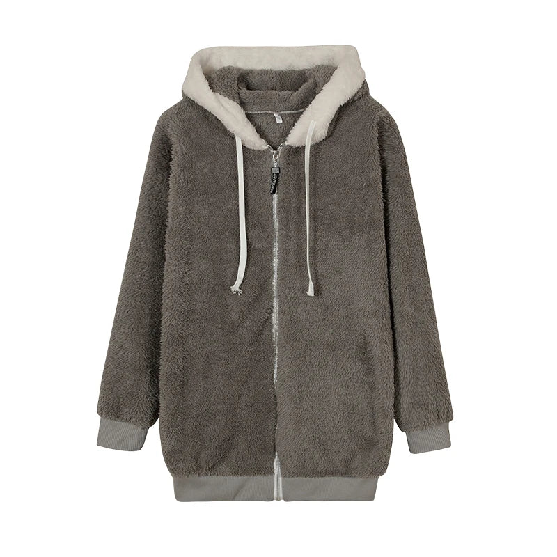 Loose Plush Zipper Hooded Jacket for Women | Autumn & Winter New Style - Dhavinci