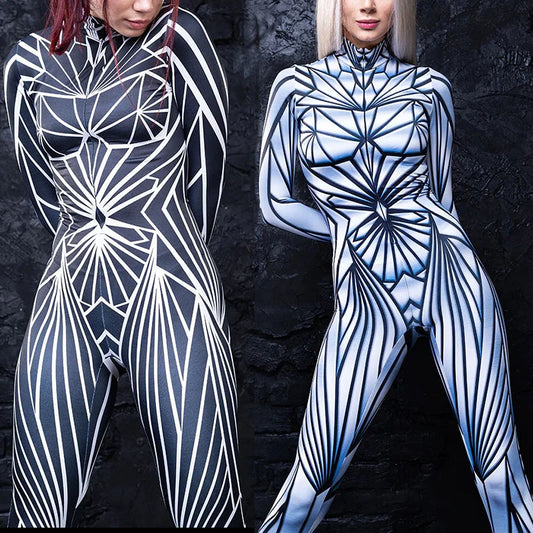 VIP FASHION Woman Crystal Damage Costume Black Mirror Jumpsuits Woman Art Zentai Bodysuit Girl Holiday Party Cosplay Outfit - Dhavinci