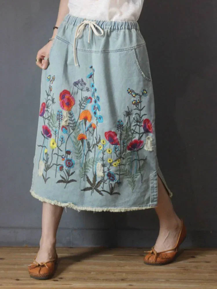 Max LuLu 2024 Autumn Womens Luxury Vintage Loose Embroidery Denim Skirts Ladies Casual Floral Streetwear Females Elegant Clothes - Dhavinci