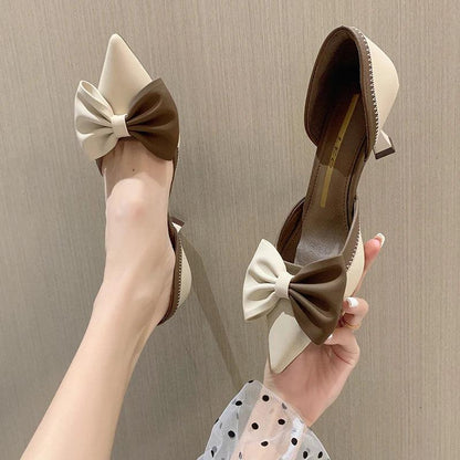 Elegant Bowtie High Heels | Two-Tone Slip-On Party Pumps - Dhavinci