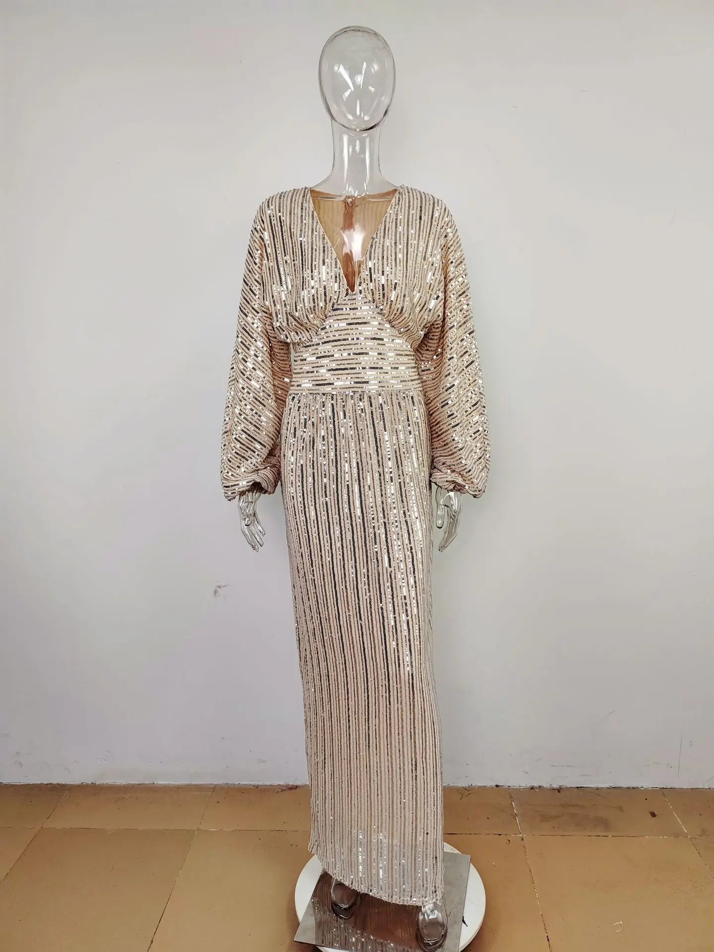 Elegant Shiny Evening Dress Women Party Long Gown Long Sleeve Sequins Even Robe Femme Bridesmaid Wedding Celebrity - Dhavinci