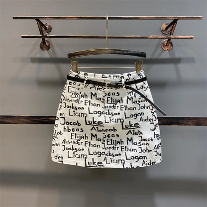 Denim Skirts Summer Spring Skirt Women Ladies Letters Graffit Print Young Ladies High Street Party Denim Skirts - Dhavinci