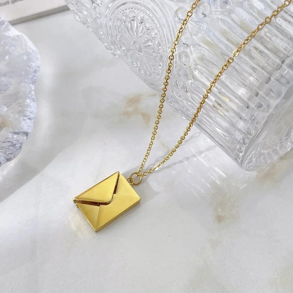 Love Letter Envelope Pendant Necklace | Custom Stainless Steel Jewelry - Dhavinci