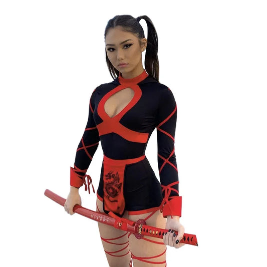 Female Samurai Costume Cosplay Costume Dragon Japanese Female Ninja Uniform Dragon Ninja Costume Halloween Costume - Dhavinci