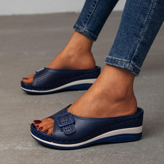 Women’s Buckle Wedge Slippers - Summer Hollow Out Design - Dhavinci