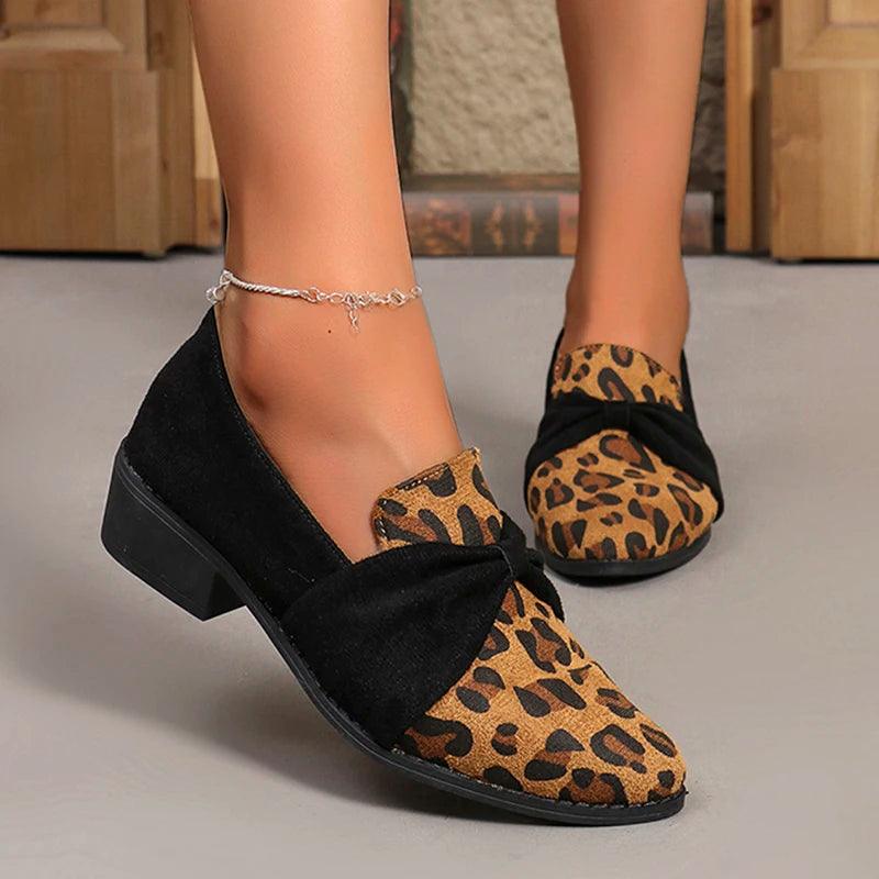 Leopard Print Medium Heels Pumps for Women | Chain Pointed Toe Party Shoes - Dhavinci