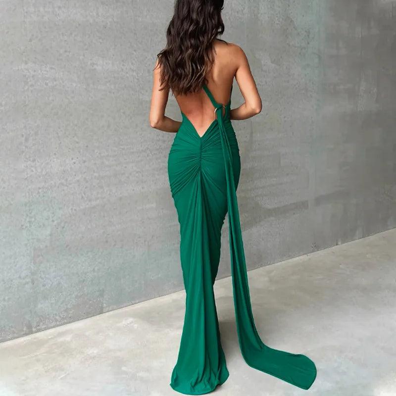 One-Shoulder Backless Maxi Dress for Women | Ruched Y2K Festival Outfit - Dhavinci