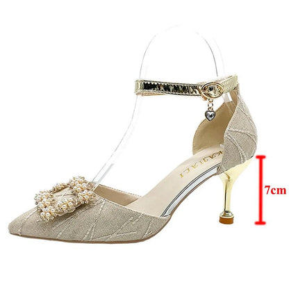 Bling Crystal Thin Heels Pumps for Women - Elegant Ankle Strap - Dhavinci