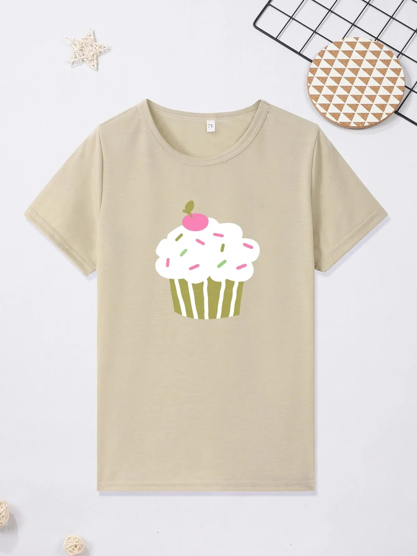 Girls Cupcake Graphic T-Shirt | Casual Short Sleeve Kids Top - Dhavinci