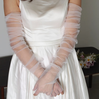 Wedding Dress Sleeve Attachment | Removable Black Tulle Bridal Gloves - Dhavinci