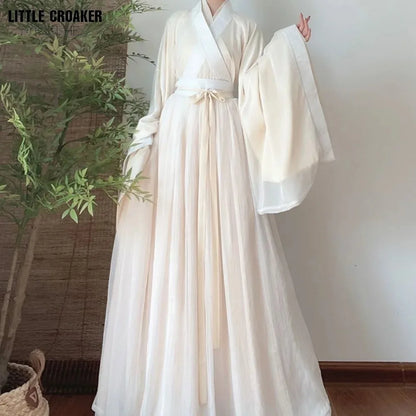 Elegant Hanfu Dress Women Ancient Chinese Traditional Hanfu Coat Outfit Female Cosplay Costume Party Show Beige Gown 3/4pcs Sets - Dhavinci