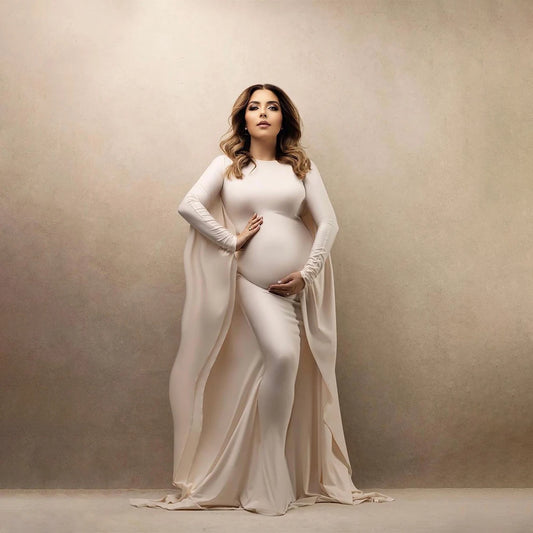 Elegant White Dresses For Maternity Photography Batwing Sleeve Long Even White Mermaid Women's Dress Pregnancy Photo Shoot Gowns - Dhavinci