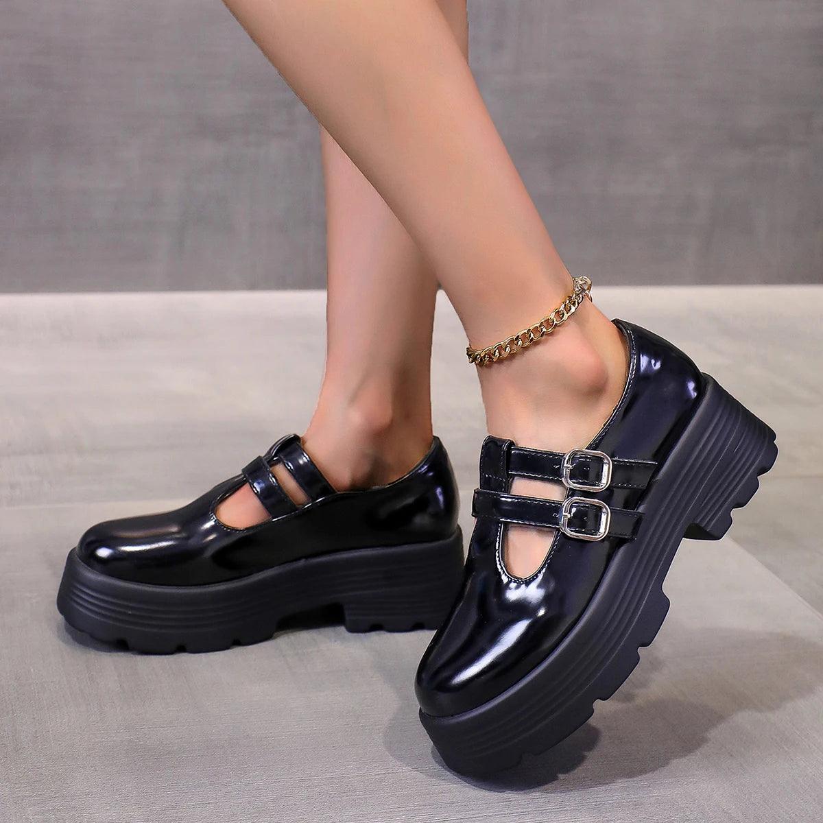 Chunky Platform T-Tied Mary Janes for Women | Gothic Lolita Shoes - Dhavinci