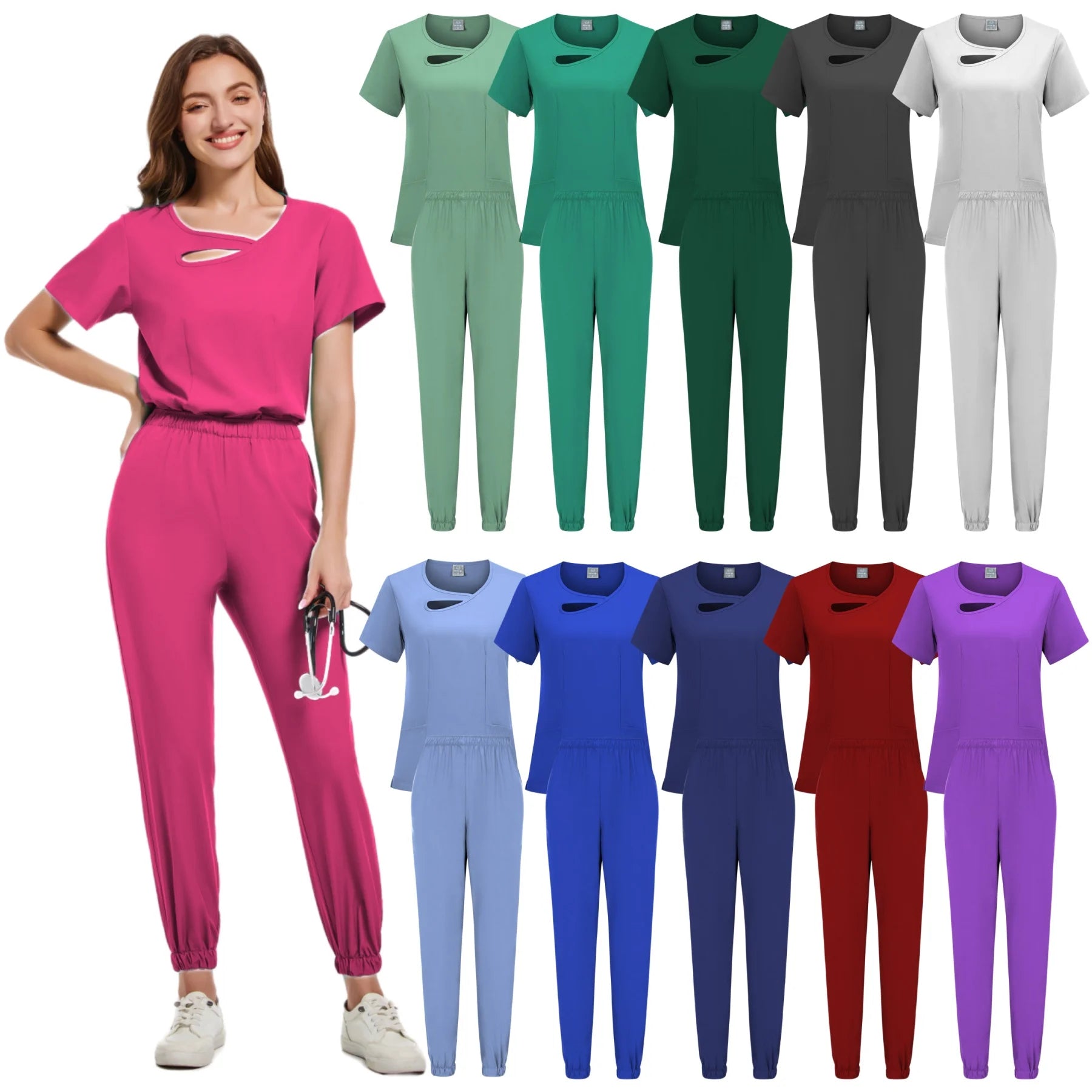 New Scrubs Set Medical Uniforms Stretch Scrub Tops With Pocket Pants Nurse Uniform Doctor Surgery Overalls Beauty Salon Workwear - Dhavinci