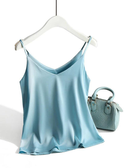 2024 Spaghetti Strap Satin Silk Cami Top for Women | V Neck Sleeveless Summer Tank - Dhavinci