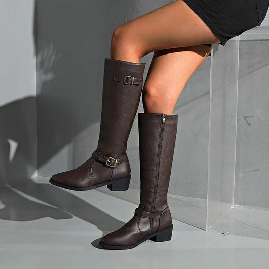 High Heel Knee-High Boots for Women | Pointed Toe Square Heel - Dhavinci