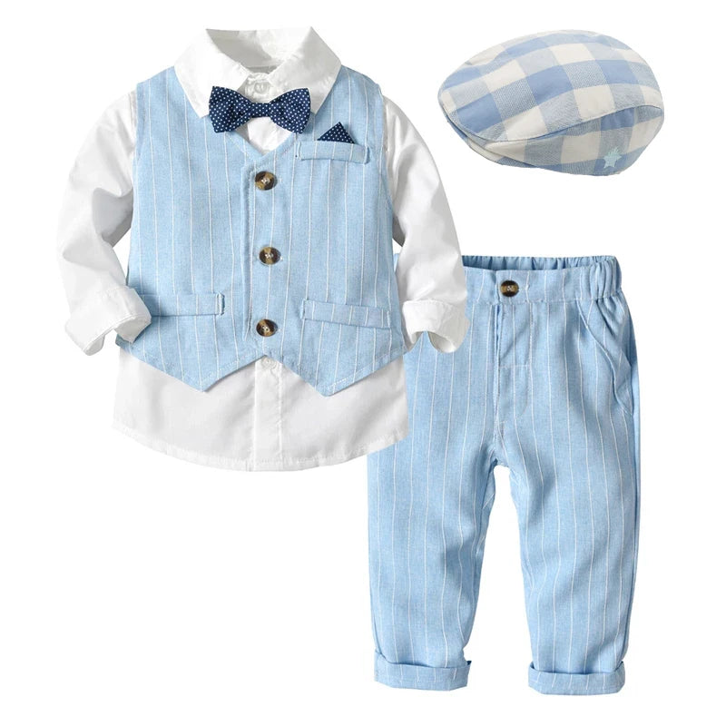 4-Piece Baby Boy Clothing Set | Autumn Infant Tops, Vest & Overalls