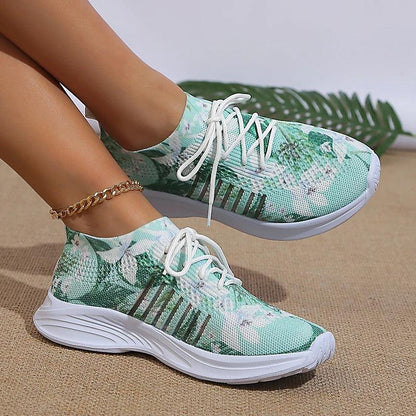 Printed Knitted Sneakers for Women | Lightweight Breathable Sports Shoes - Dhavinci