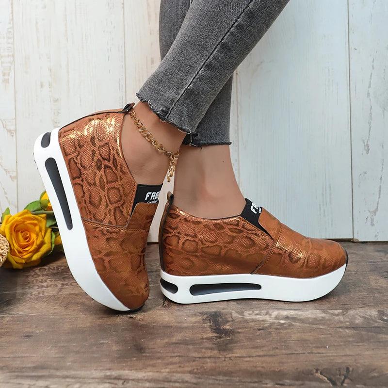 Leopard Print Loafers for Women | Chunky Platform Slip-On Sneakers - Dhavinci