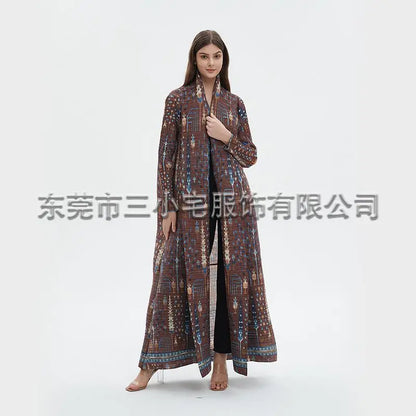 Pleats Pleated Abaya Long Printed Jacket Trench Windbreaker Evening Gown Gown 2024 Autumn New Loose Extended Coat Women Clothing - Dhavinci