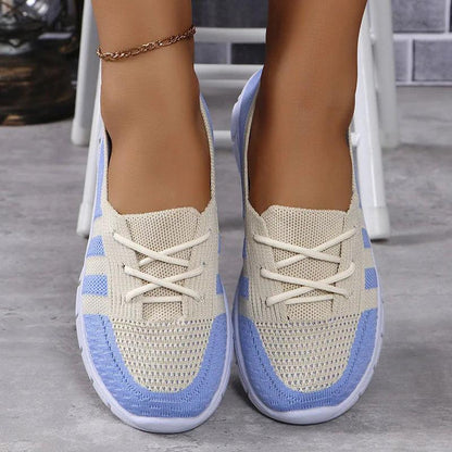 Mix Color Breathable Knitting Sneakers | Women's Fashion Casual Lace-Up Flats - Dhavinci