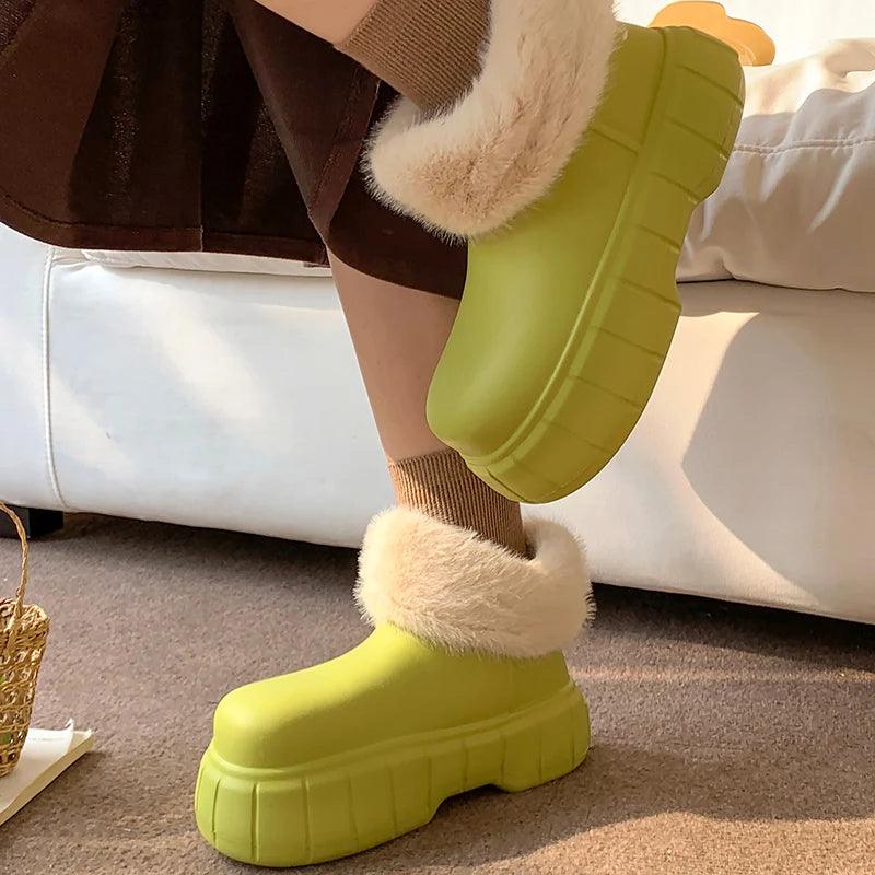 Thick Bottom Platform Boots - Faux Fur Waterproof Snow Boots for Women - Dhavinci