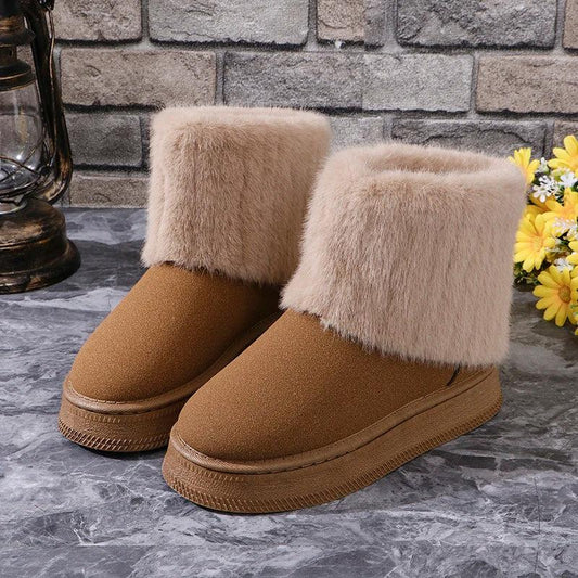 Warm Faux Fur Snow Boots for Women | Non-Slip Plush Platform Ankle Boots - Dhavinci