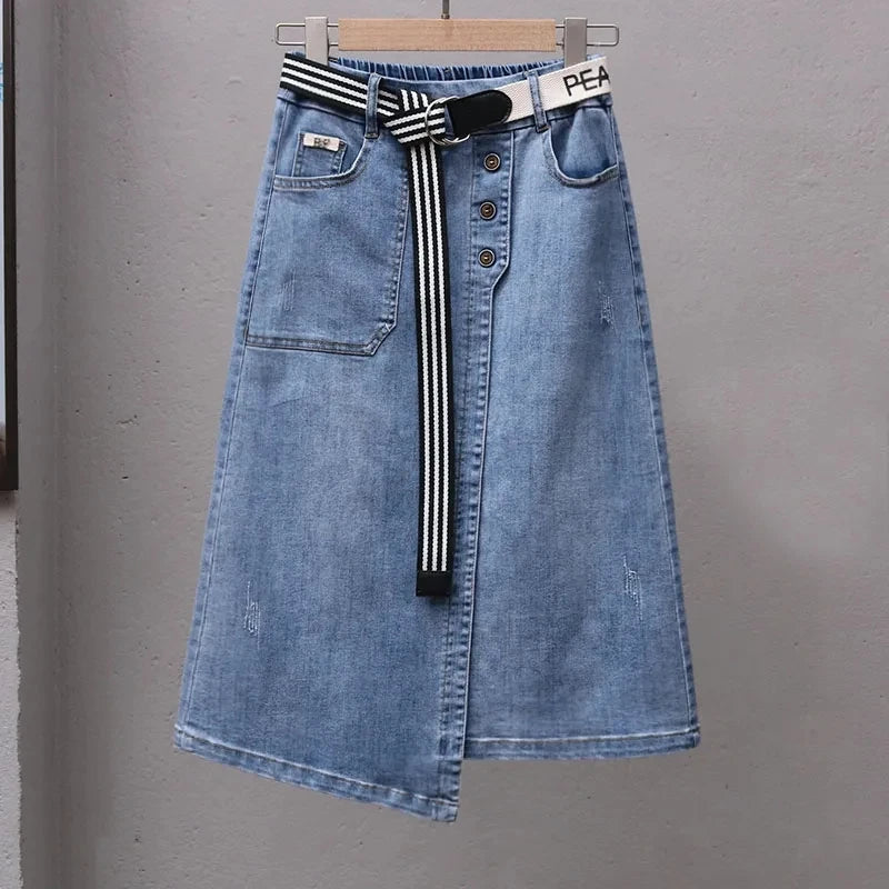 Women's Denim Skirts Spring Summer High-waisted Jeans Skirts Streetwear Female Sexy Sheath Skirts Belt Fashion Split Retro Skirt - Dhavinci