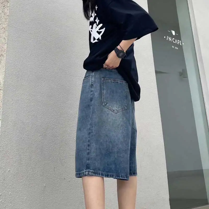 High Street Retro Blue Jeans Shorts Women Summer New Baggy Wide Leg Denim Half Pants Fashion Streetwear Y2k Clothing Oversize - Dhavinci