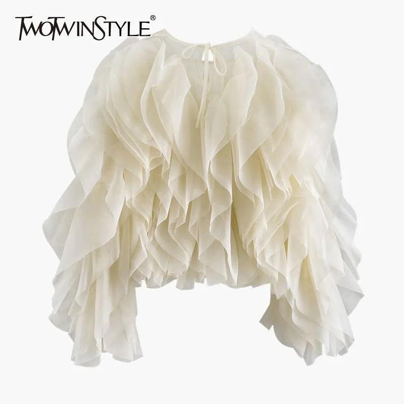 Ruffled Lantern Sleeve Shirt for Women | Stylish Summer Blouse - Dhavinci