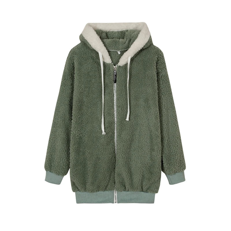 Loose Plush Zipper Hooded Jacket for Women | Autumn & Winter New Style - Dhavinci