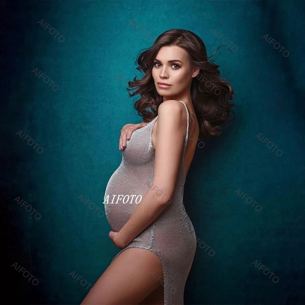 Women's Dresses For Photo Shooting Maternity Dress Gold Knitted Robe Gowns Pregnancy Photography Props Clothing Pregnant Woman - Dhavinci