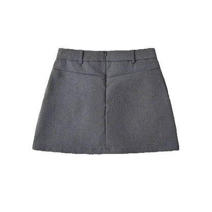 Solid Back Zipper A-Line Mini Skirt for Women | Vintage High-Waist Chic Skirt - Dhavinci