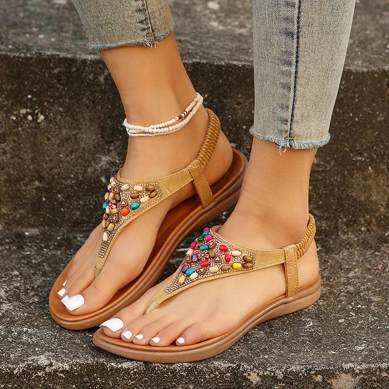 Mix Color Pearl Sandals | Women’s Non-Slip Bohemia Flats - Dhavinci