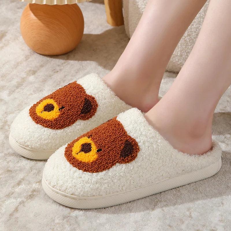 Cute Bear Print Winter Slippers for Women | Non-Slip Plush Cotton Slides - Dhavinci