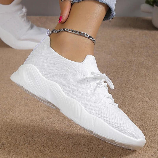 Lace-Up Breathable Knit Sneakers for Women | Lightweight Non-Slip Sports Shoes - Dhavinci