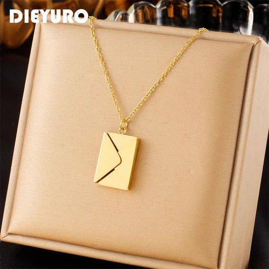 Gold Stainless Steel Envelope Pendant Necklace for Women | Fashion Jewelry - Dhavinci