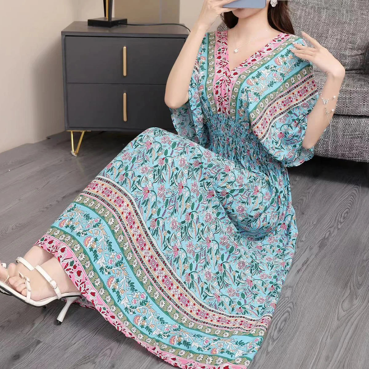 Bohemian floral Fashion Summer Dress 2024 Women Maxi long beach holiday travel Indian Clothes vestidos Para Mujer Vintage Casual - Dhavinci